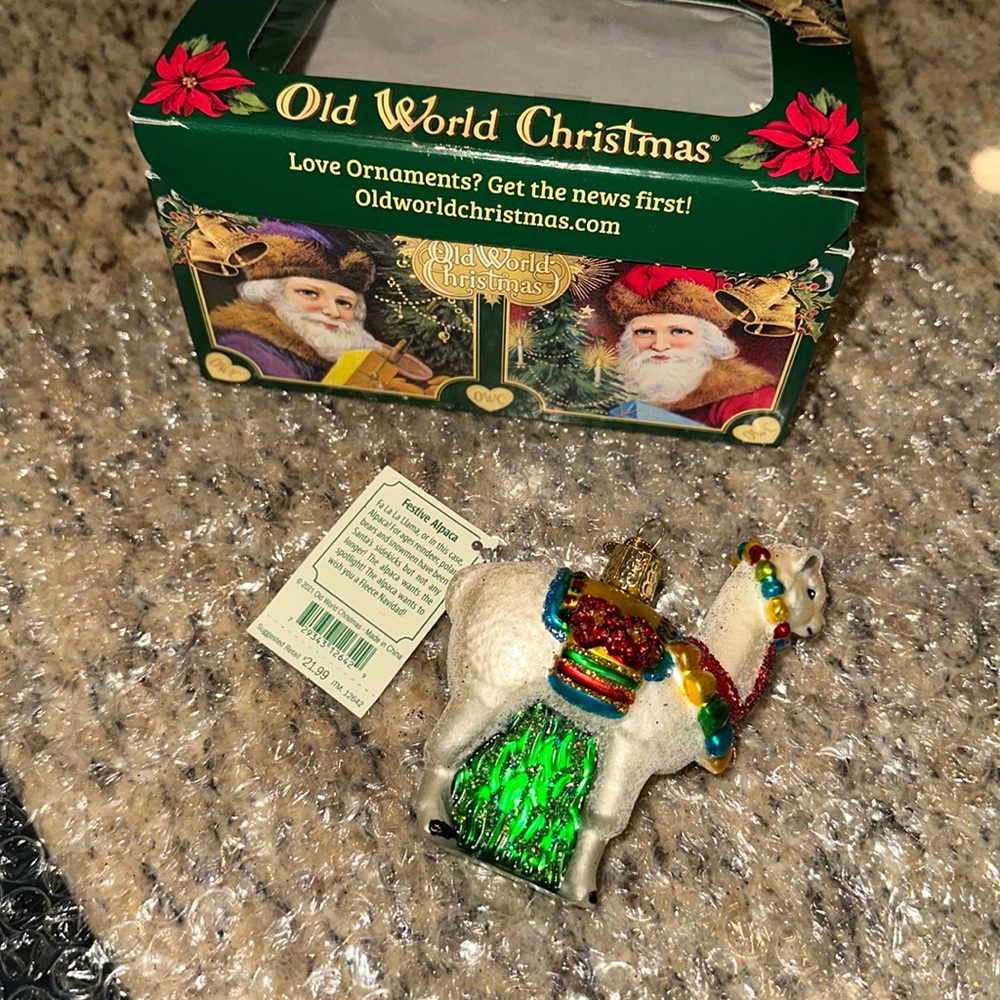 Old World Christmas- Festive Alpaca ornament w/ original box and tag